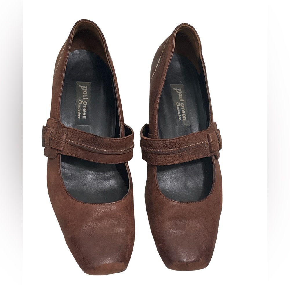 Paul Green München Brown Leather Mary Jane Heels – US Size 8